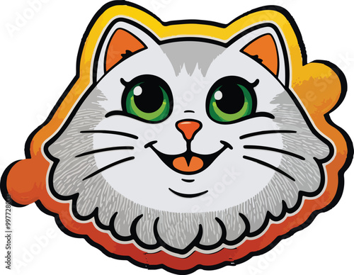 A happy cute cat sticker illustration vector .