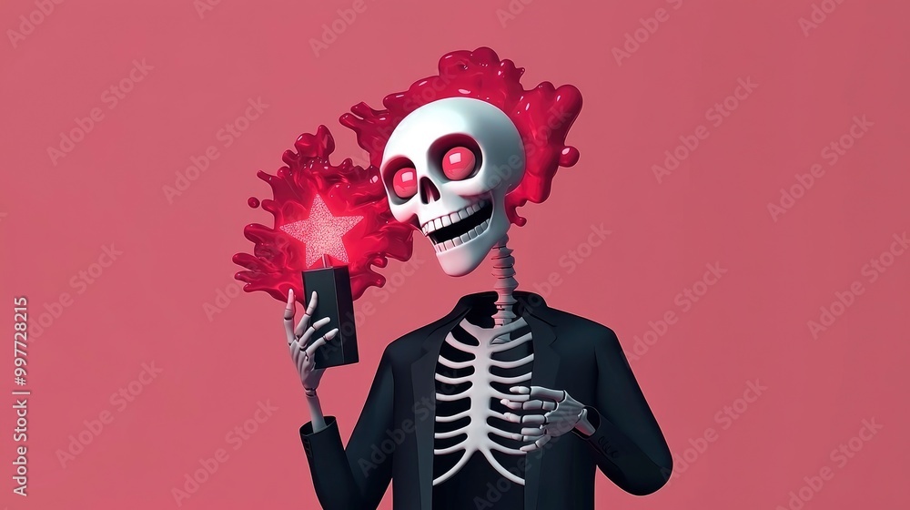 Skeleton Holding a Smartphone with a Red Star Skeleton Holding a Smartphone with a Red Star