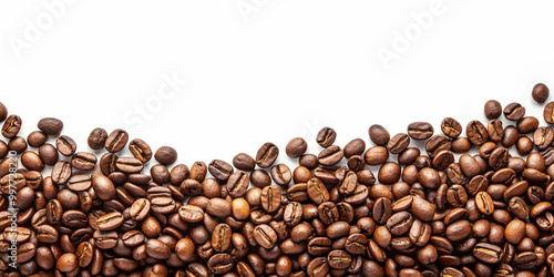 Coffee beans scattered on a white background , espresso, aroma, roasted, caffeine, drink, morning, beverage, breakfast, energy