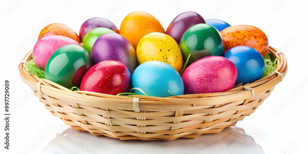 Easter eggs in a colorful basket isolated on white background , Easter, eggs, basket, isolated, white, background Easter eggs in a colorful basket isolated on white background , Easter, eggs, basket, isolated, white, background
