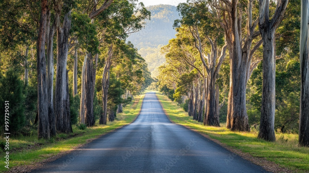 Tranquil Country Road with Clear Asphalt Stretch for Travel and Adventure Concepts Tranquil Country Road with Clear Asphalt Stretch for Travel and Adventure Concepts