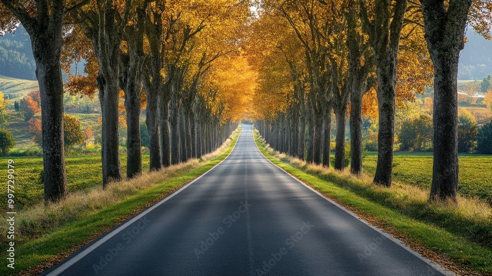 Obraz premium Tranquil Rural Road with Clear Asphalt Copy Space for Travel and Adventure Concepts