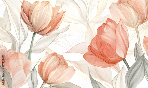2D illustrator doodle-style floral and leaf graphics on a white background or wallpaper