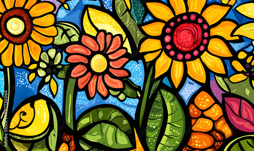 2D illustrator doodle-style floral and leaf graphics on a white background or wallpaper 2D illustrator doodle-style floral and leaf graphics on a white background or wallpaper