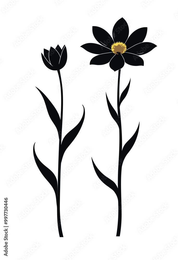 Modern Black Flower Vectors: Perfect for Branding and Marketing Materials