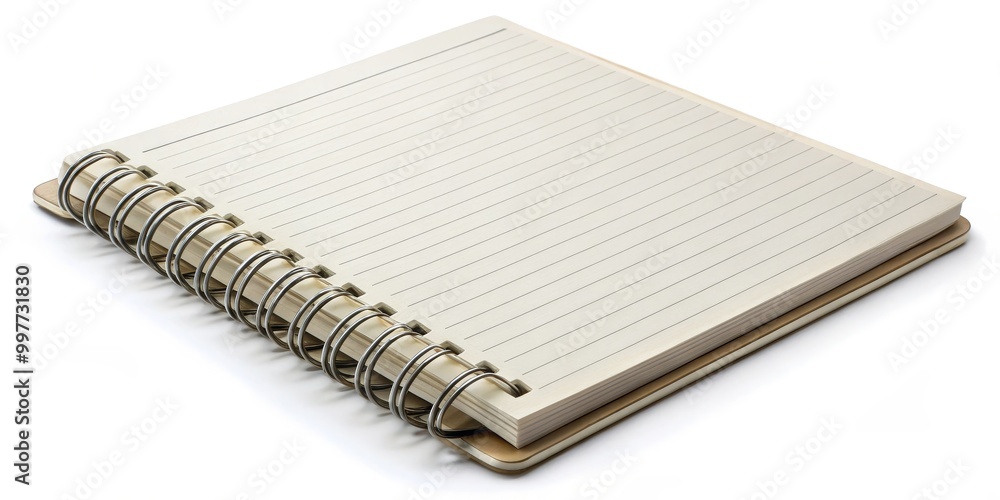 Sleek Spiral Bound Notebook on White Background - Minimalist Stationery Mockup with Silver Metal Binding for Education, Design, or Office Concepts Sleek Spiral Bound Notebook on White Background - Minimalist Stationery Mockup with Silver Metal Binding for Education, Design, or Office Concepts