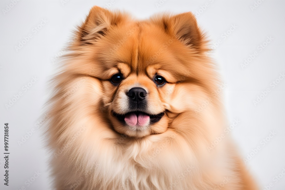 Chow pom dog on white background, Ai Generated
