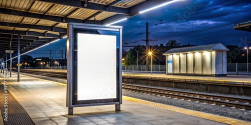 Wallpaper Mural Urban Serenity Tranquil Night Train Platform with Illuminated Blank Billboard, Reserved Entrance Building, and Future Journey Promise Torontodigital.ca