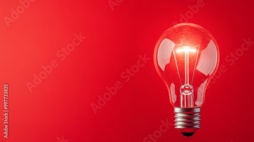 A bright lightbulb on a red background symbolizes ideas, creativity, innovation, inspiration, and new beginnings.