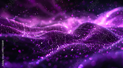 Wallpaper Mural Digital purple particles wave and light abstract background with shining dots and stars. abstract wallpaper art. backdrop concept Torontodigital.ca