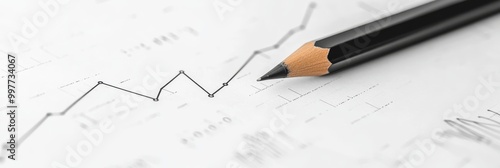 A close up of a pencil on a graph symbolizing market research, business growth, analysis, strategy, and progress.