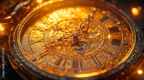 Wallpaper Mural Golden Antique Pocket Watch Close-up Generative AI Torontodigital.ca