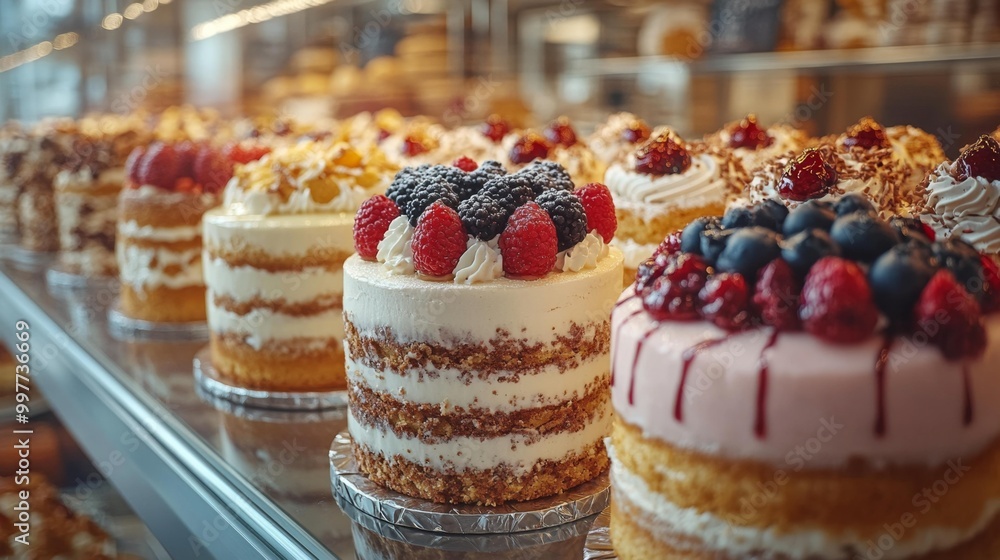 Display of Freshly Baked Cakes with Berries Generative AI Display of Freshly Baked Cakes with Berries Generative AI