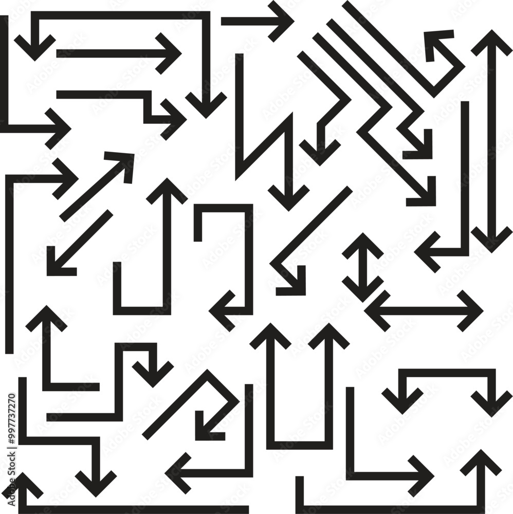 Set of directional arrows in bold line style Set of directional arrows in bold line style