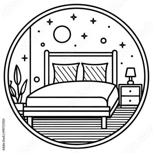 bed vector. Hand-drawn colorful and silhouette illustrations.