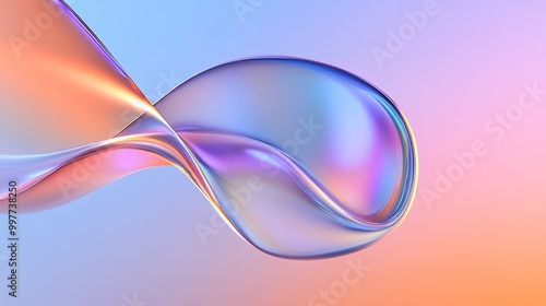 Abstract colorful iridescent background with a smooth flowing shape, symbolizing movement, fluidity, energy, dreams, and imagination.