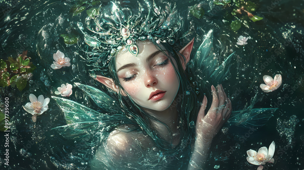 Crowned water fairy queen. Fairy Queen. Illustration Crowned water fairy queen. Fairy Queen. Illustration