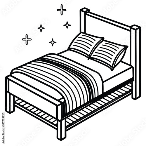 bed vector. Hand-drawn colorful and silhouette illustrations.