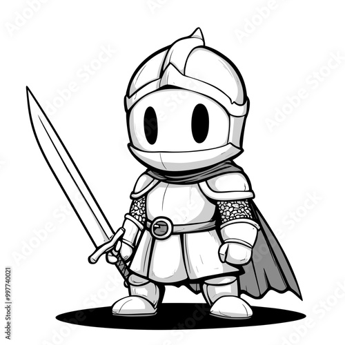 Cute kawaii knight coloring page for kids