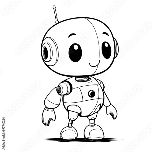 Cute kawaii robot coloring page for kids