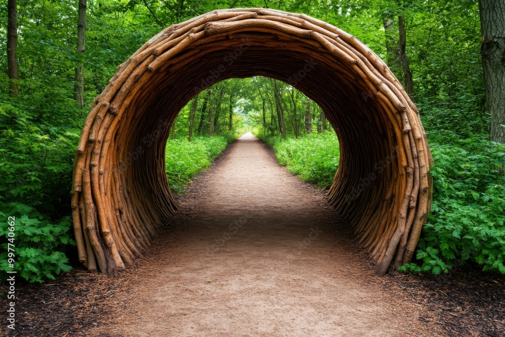 Obraz premium Tranquil Pathway Under Natural Tree Archway - Serenity of Symmetrical Beauty