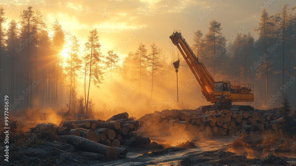 Forestry Excavator at Sunrise – Generative AI Forestry Excavator at Sunrise – Generative AI