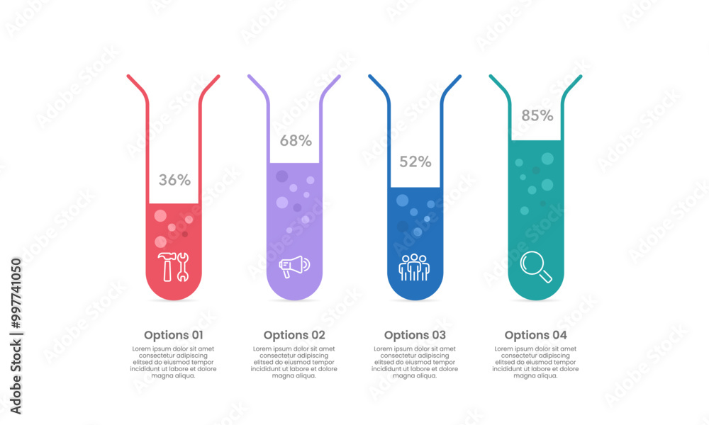 4 Business management options. Infographic science test tube design. Business presentation, Strategy, Road map and Plan. Vector illustration. 4 Business management options. Infographic science test tube design. Business presentation, Strategy, Road map and Plan. Vector illustration.