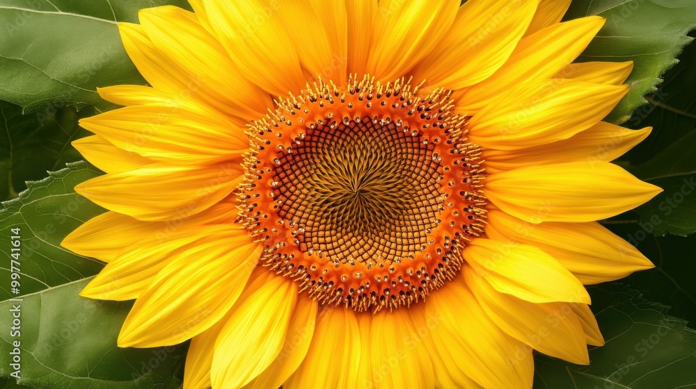 Fototapeta premium Radiant Symmetry: Close-Up of Perfectly Balanced Sunflower Center in Nature
