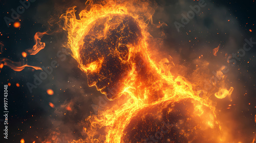 Anthropomorphic fire elemental energy in human, ai generative. Fire Elemental. Illustration