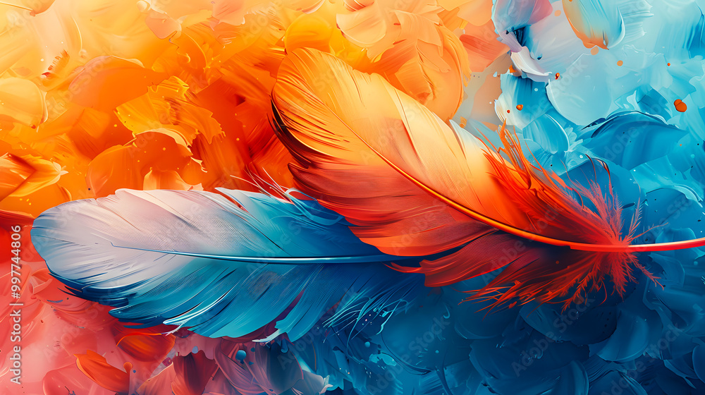 Feathers on a colourful background in the Impressionist style Feathers on a colourful background in the Impressionist style