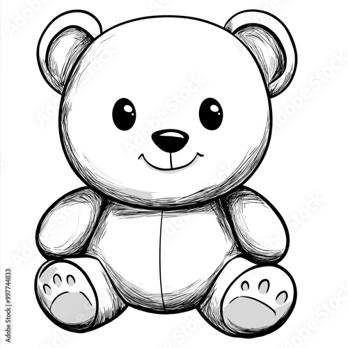 Cute kawaii tedy bear coloring page for kids photo