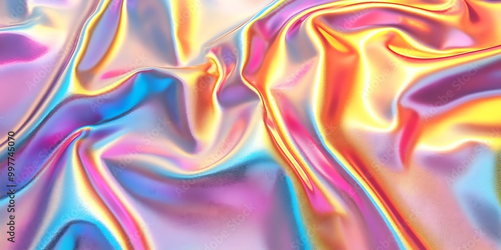 Fototapeta premium Colorful, iridescent fabric with flowing textures.