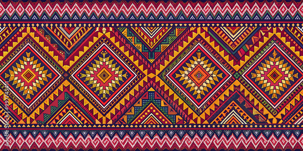 Seamless woven fabric pattern inspired by the indigenous culture of northeastern Thailand, weaving, traditional, textile Seamless woven fabric pattern inspired by the indigenous culture of northeastern Thailand, weaving, traditional, textile