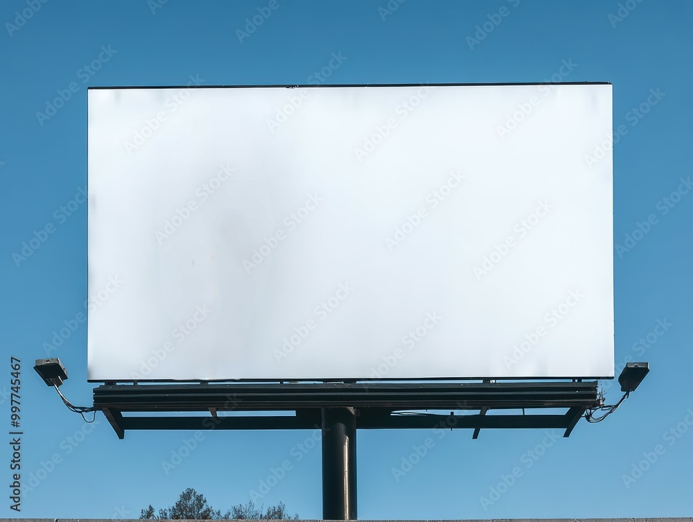 Obraz premium A blank billboard featuring against a clear blue sky, symbolizing emptiness and potential.