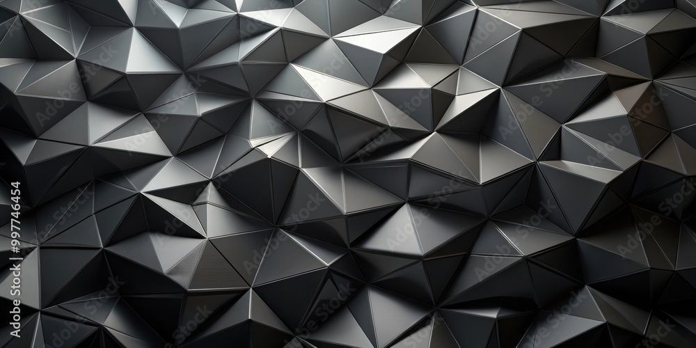 Obraz premium Black polygonal surface with rendering effect , geometric, abstract, texture, background, digital, modern, design