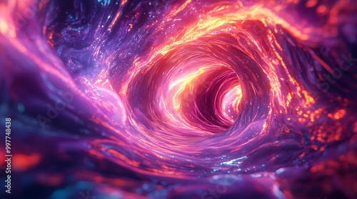 Colorful abstract swirl with purple, blue, and pink tones, featuring a fractal spiral design with a watery texture and light effects