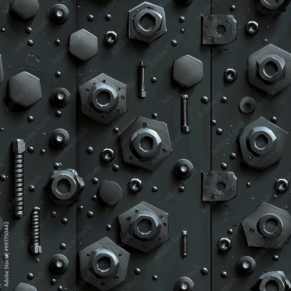 Obraz premium Seamless Pattern Of Metallic Rivets And Bolts