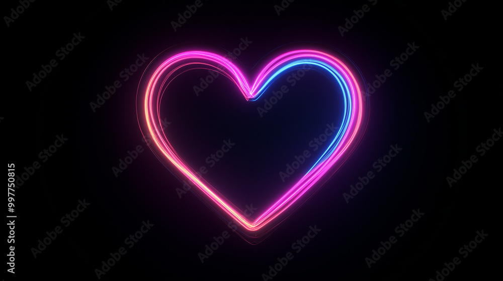 Neon-colored, glowing heart-shaped Neon-colored, glowing heart-shaped