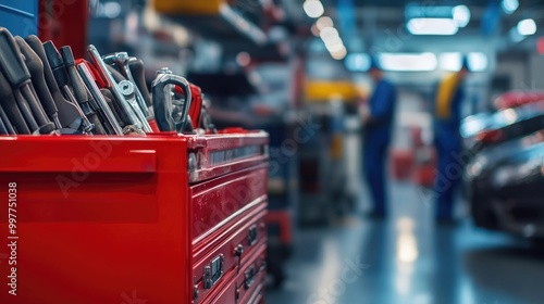 Wallpaper Mural Auto Shop Scene Featuring Red Tool Chest with Tools Torontodigital.ca
