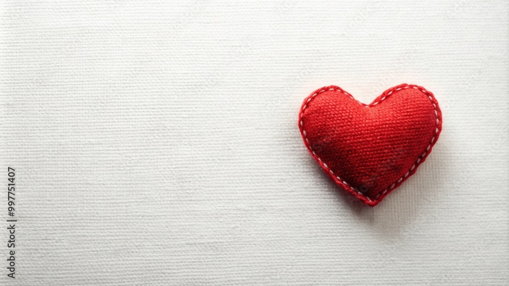fabric heart on white background for Heart Day celebration, love, romance, cute, Valentine's Day, red, fabric