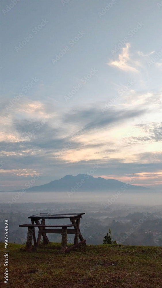 Lonely Chairs Up The Mountain When Sun Rises in West Lampung Regency Lonely Chairs Up The Mountain When Sun Rises in West Lampung Regency