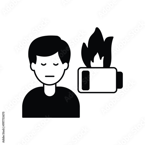burnout glyph icon with white background vector stock illustration