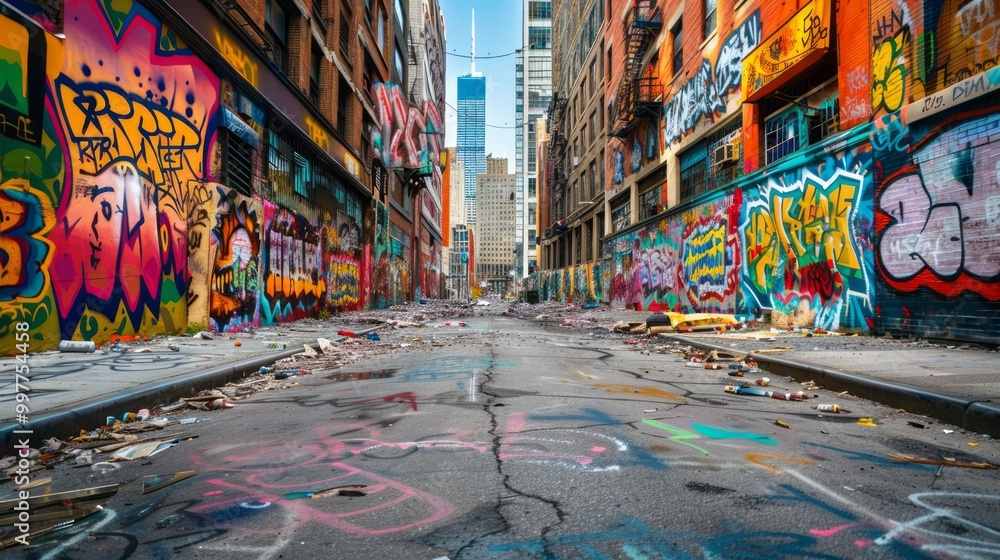 Fototapeta premium Urban Graffiti on City Walls with Expressive Messages