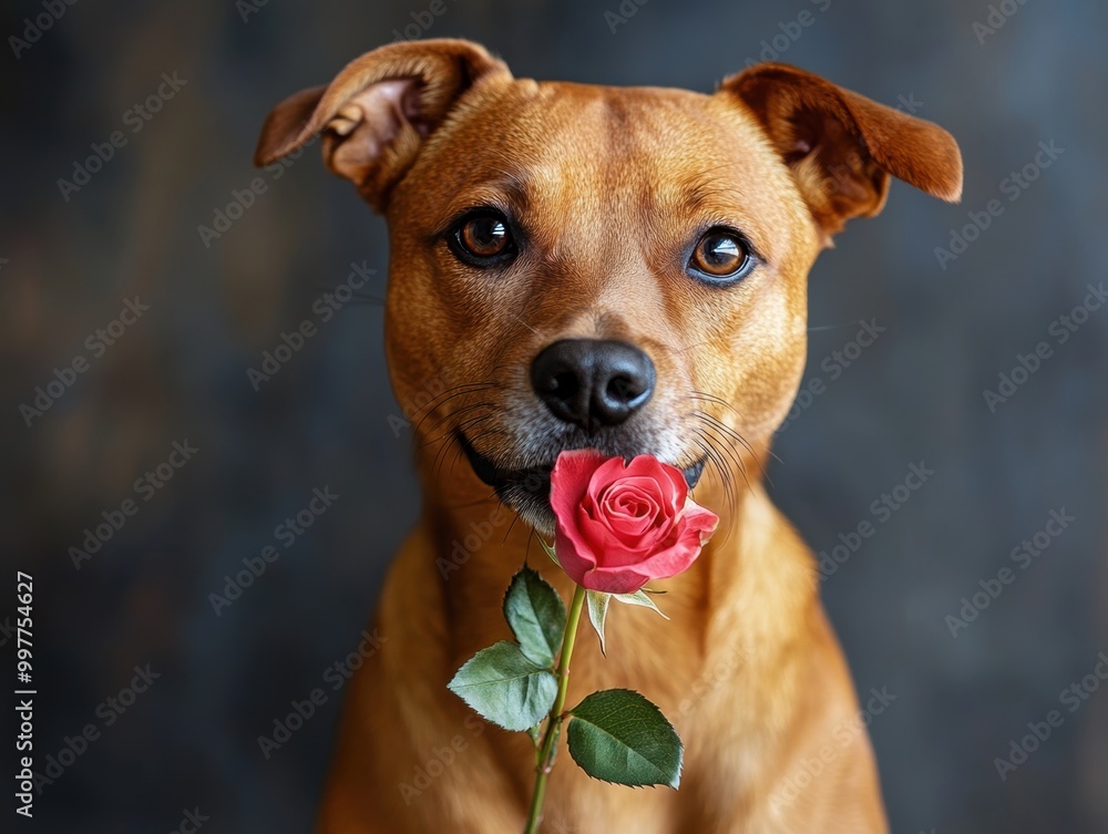 Dog with Rose. Dog with Rose.
