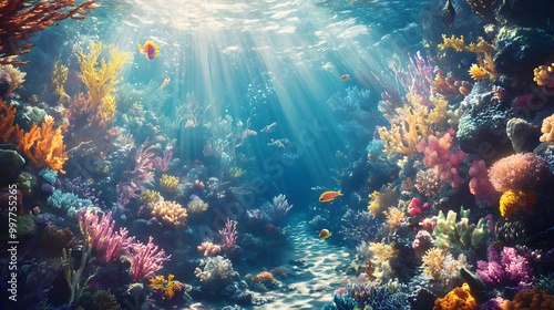 Wallpaper Mural Scuba diver explores vibrant underwater world, swimming among colorful fish and coral reefs in the Red Sea Torontodigital.ca