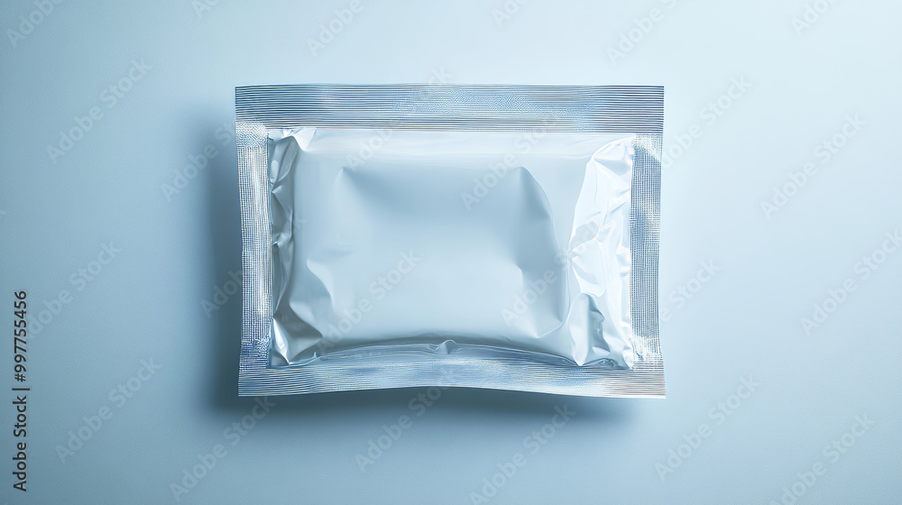 A single pouch of wet wipes against a plain white backdrop. A single pouch of wet wipes against a plain white backdrop.
