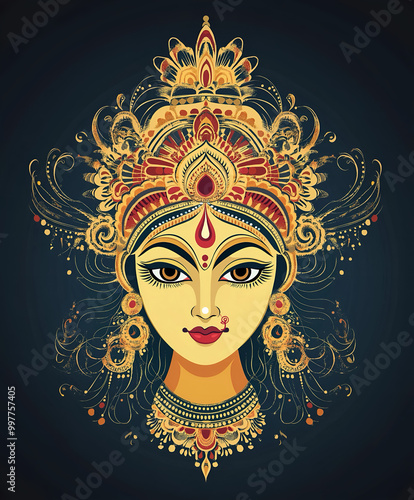 Goddess Durga’s face, symbolizing the happy Navratri festival. photo