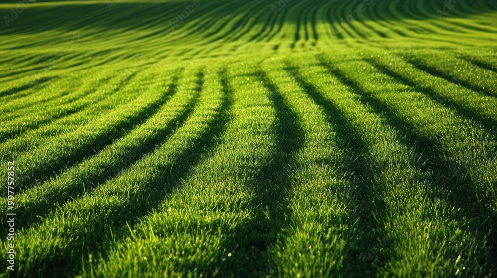 Perfectly manicured green grass covering a large field with even lines and a rich texture of blades Perfectly manicured green grass covering a large field with even lines and a rich texture of blades