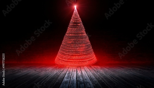 Red and black Christmas tree lights glowing in a dark room, 3D illustration for greeting cards or website banner