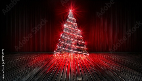 Red and black Christmas tree lights glowing in a dark room, 3D illustration for greeting cards or website banner